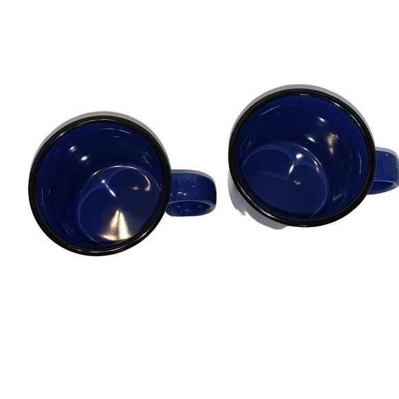 2 Von Pok & Chang Blue Speckled White Black Rim Large 16 oz Stoneware Coffee Mug - Picture 6 of 11